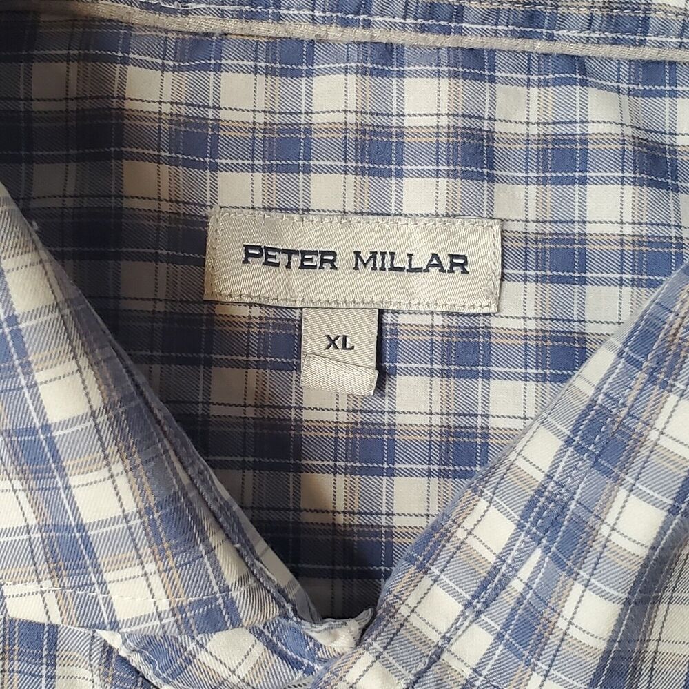 Peter Millar Men's Size XL Plaid Button Down Shirt Blue Plaid - Picture 4 of 7